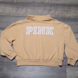 PINK TURTLENECK CROP TOP OVERSIZED SWEATSHIRT TAN COLOR SIZE XS
